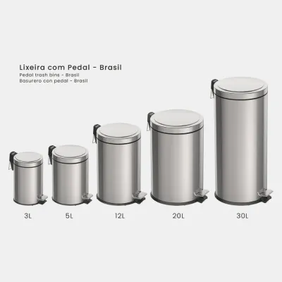 Tramontina Brasil Pedal Trash Can in Stainless Steel. 12 lt.